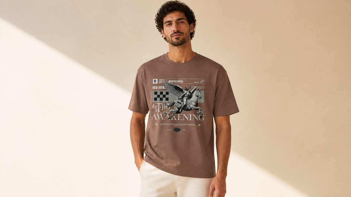 Camiseta The Awakening marrón diseño Pegaso